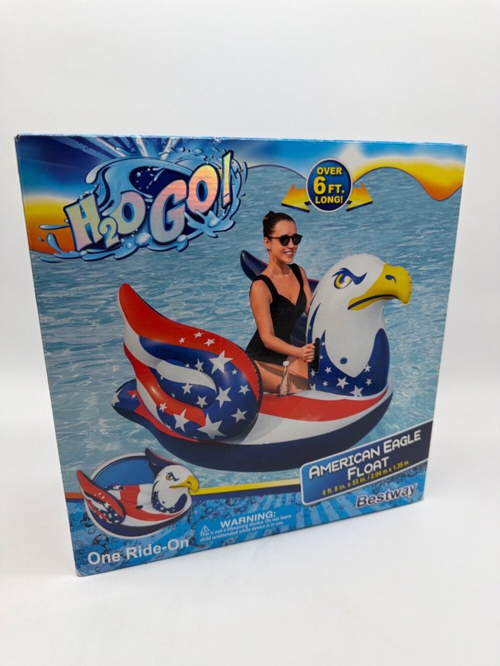 H2O Go! American Eagle Inflatable Ride-On Pool Float Over 6 Ft Long Heavy-Duty H